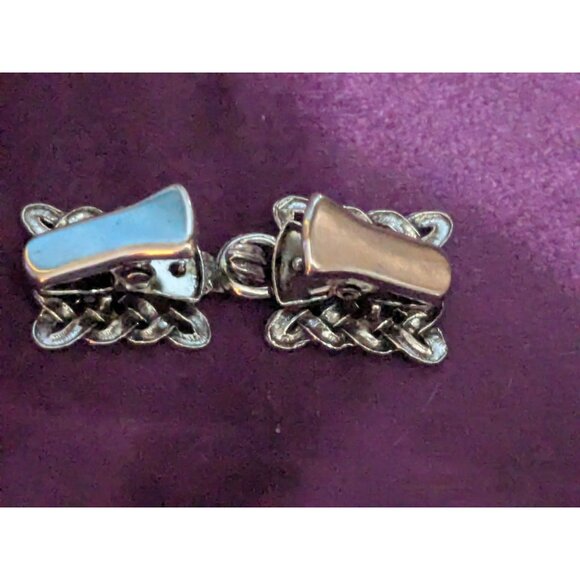 Silver Tone Double Shawl Cardigan Clasp Square Celtic Knot 2 in Long CL4 - Picture 2 of 3